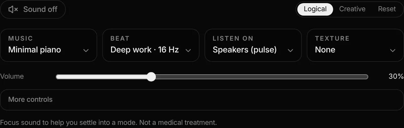 The Sound panel in BrainSwitchs