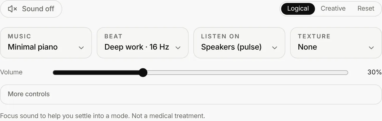 The Sound panel in BrainSwitchs